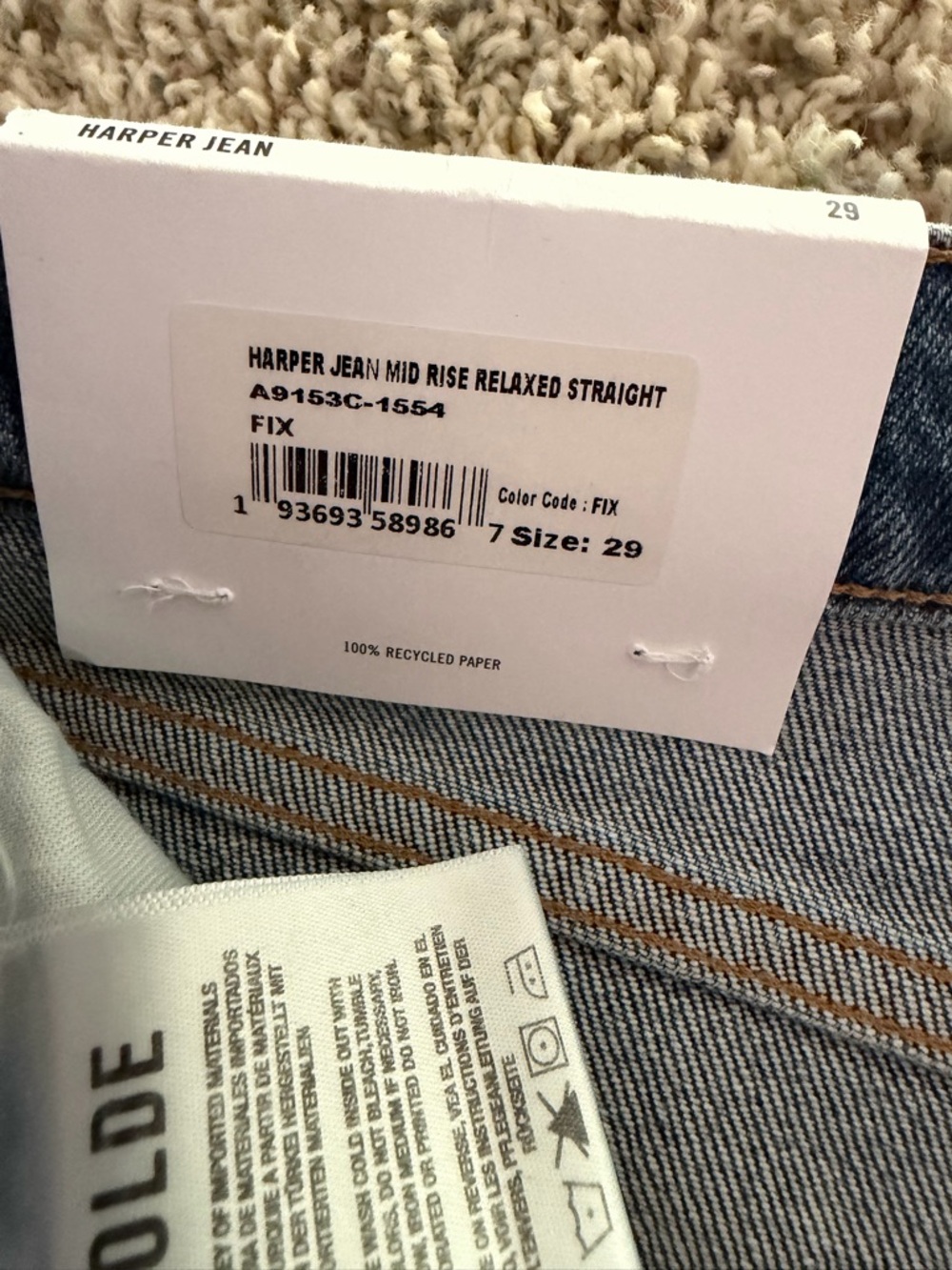 NEW NWT Agolde Harper jeans sz 29 mid rise relaxed straight FIx medium denim FP - Picture 8 of 14
